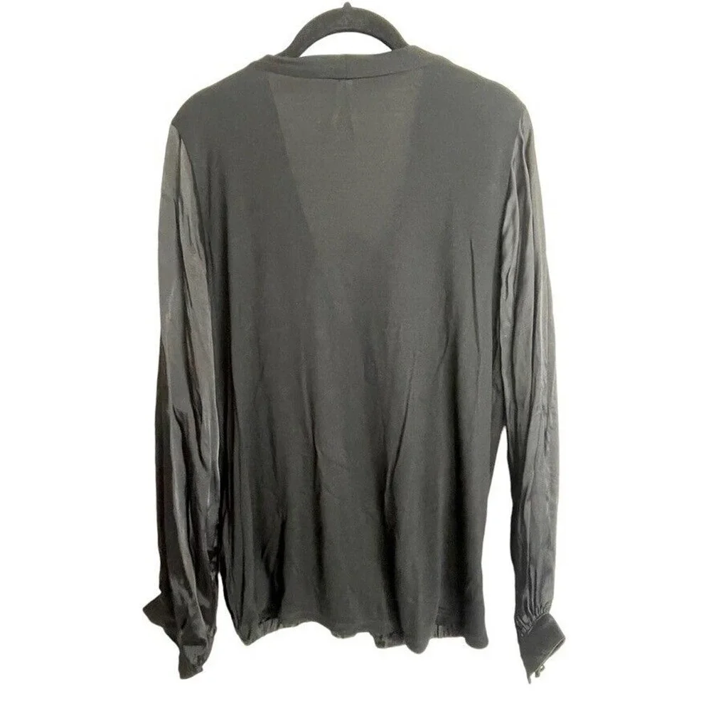 By Anthropologie Womens‎ Black Long Sleeve Surplice Neck Blouse Top Size S